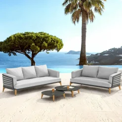 Salon De Jardin|MOBELLIA Salon de jardin aluminium 5 places 4 pcs Monte Carlo Gris anthracite et gris clair Anthracite - Gris Clair