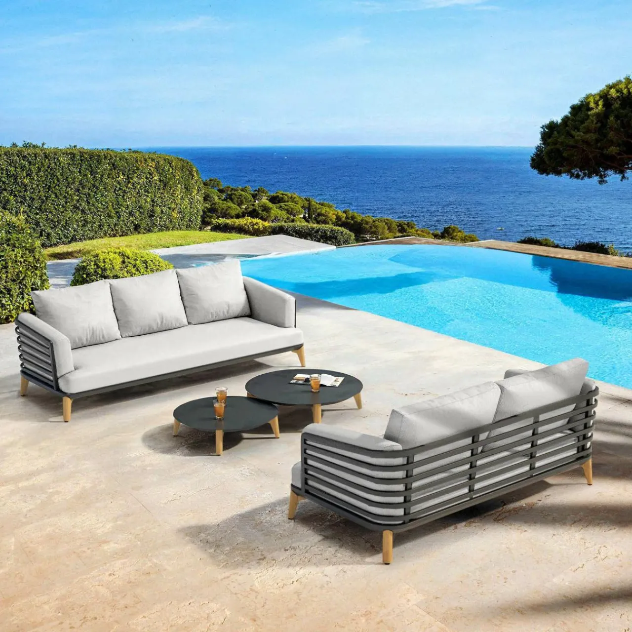 Salon De Jardin|MOBELLIA Salon de jardin aluminium 5 places 4 pcs Monte Carlo Gris anthracite et gris clair Anthracite - Gris Clair