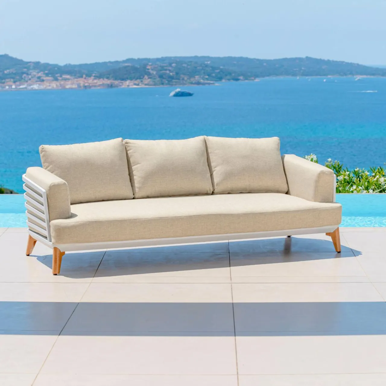 Salon De Jardin|MOBELLIA Salon de jardin aluminium 8 places 6 pcs Monte Carlo Blanc et beige Blanc - Beige