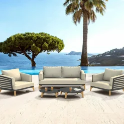 Salon De Jardin|MOBELLIA Salon de jardin aluminium 4 places 5 pcs Monte Carlo Gris anthracite et beige Anthracite - Beige