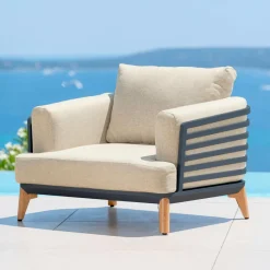 Salon De Jardin|MOBELLIA Salon de jardin aluminium 4 places 5 pcs Monte Carlo Gris anthracite et beige Anthracite - Beige