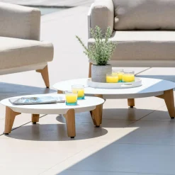 Salon De Jardin|MOBELLIA Salon de jardin aluminium 12 places 8 pcs Monte Carlo Blanc et beige Blanc - Beige