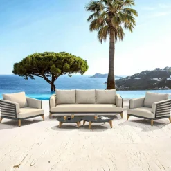 Salon De Jardin|MOBELLIA Salon de jardin aluminium 5 places 5 pcs Monte Carlo Gris anthracite et taupe Anthracite - Taupe