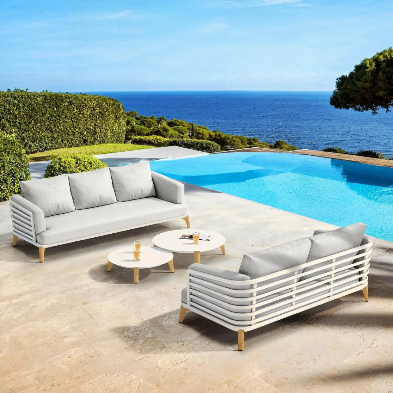 Salon De Jardin|MOBELLIA Salon de jardin aluminium 5 places 4 pcs Monte Carlo Blanc et gris clair Blanc - Gris Clair