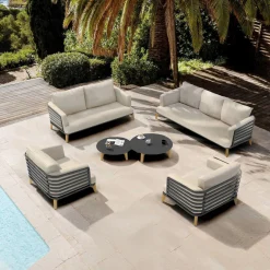 Salon De Jardin|MOBELLIA Salon de jardin aluminium 7 places 6 pcs Monte Carlo Gris anthracite et taupe Anthracite - Taupe