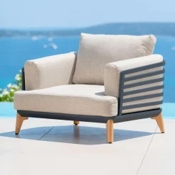 Salon De Jardin|MOBELLIA Salon de jardin aluminium 7 places 6 pcs Monte Carlo Gris anthracite et taupe Anthracite - Taupe