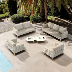 Salon De Jardin|MOBELLIA Salon de jardin aluminium 7 places 6 pcs Monte Carlo Blanc et taupe Blanc - Taupe