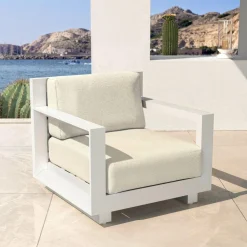 Salon De Jardin|MOBELLIA Salon de jardin aluminium 5 places 4 pcs Elba Blanc et beige Blanc - Beige