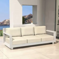 Salon De Jardin|MOBELLIA Salon de jardin aluminium 5 places 4 pcs Elba Blanc et beige Blanc - Beige