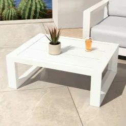 Salon De Jardin|MOBELLIA Salon de jardin aluminium 5 places 4 pcs Elba Blanc et beige Blanc - Beige