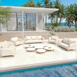 Salon De Jardin|MOBELLIA Salon de jardin aluminium 9 places 12 pcs Monte Carlo Blanc et beige Blanc - Beige