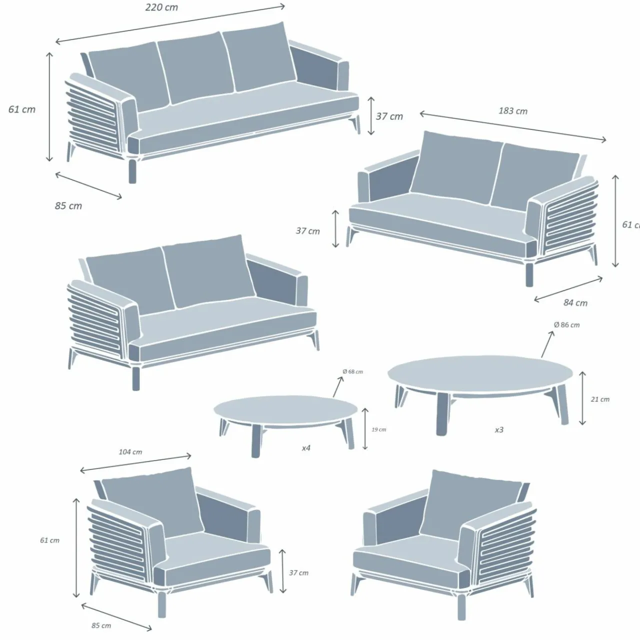 Salon De Jardin|MOBELLIA Salon de jardin aluminium 9 places 12 pcs Monte Carlo Blanc et beige Blanc - Beige