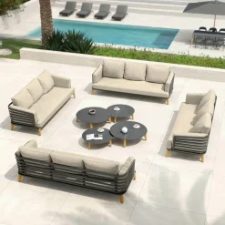 Salon De Jardin|MOBELLIA Salon de jardin aluminium 12 places 8 pcs Monte Carlo Gris anthracite et taupe Anthracite - Taupe