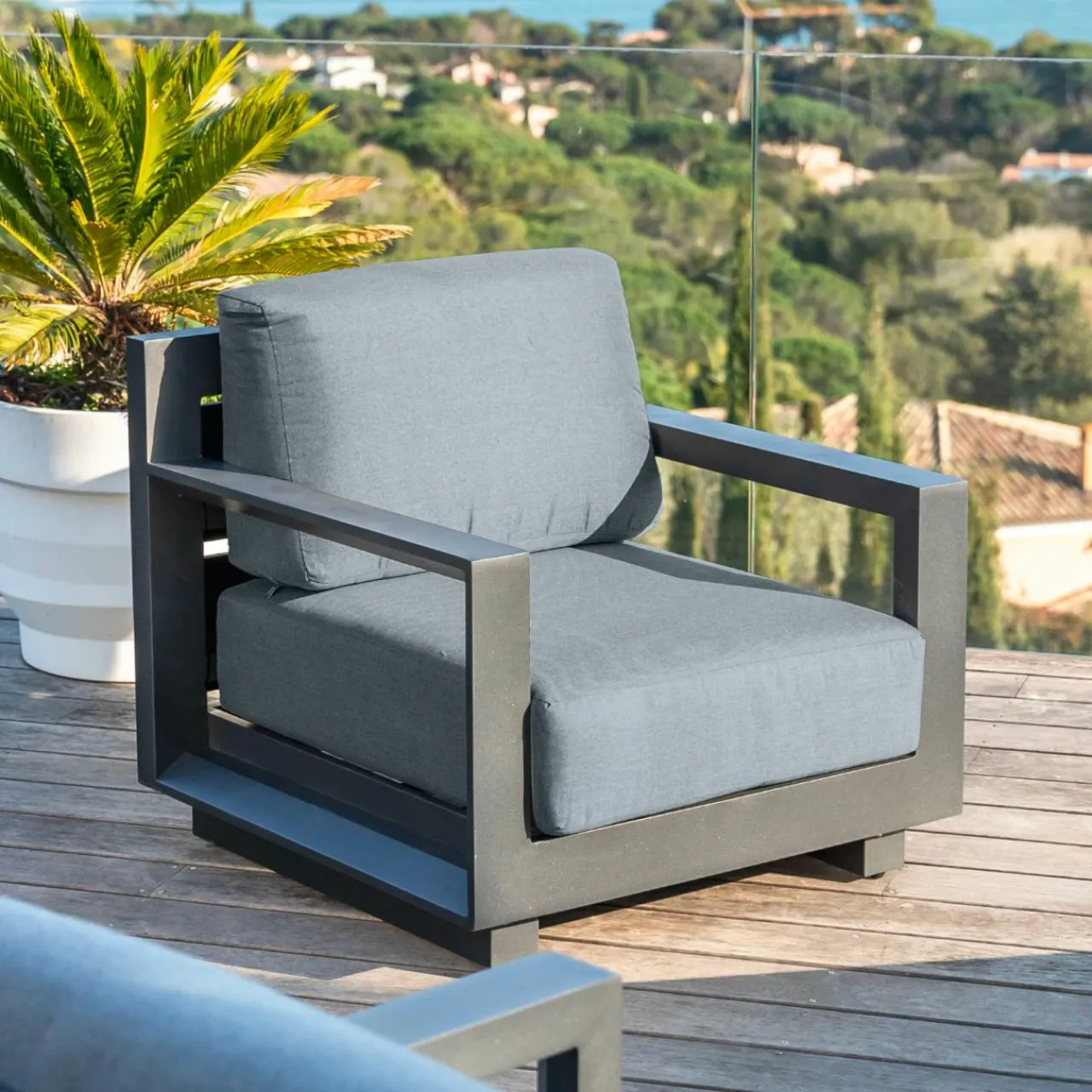 Salon De Jardin|MOBELLIA Salon de jardin d'angle aluminium 10 places Elba Gris Anthracite