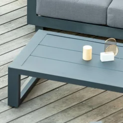 Salon De Jardin|MOBELLIA Salon de jardin d'angle aluminium 10 places Elba Gris Anthracite