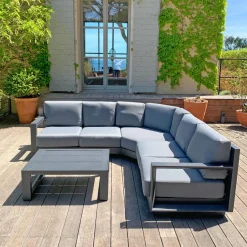 Salon De Jardin|MOBELLIA Salon de jardin d'angle aluminium 5 places Elba Gris Anthracite