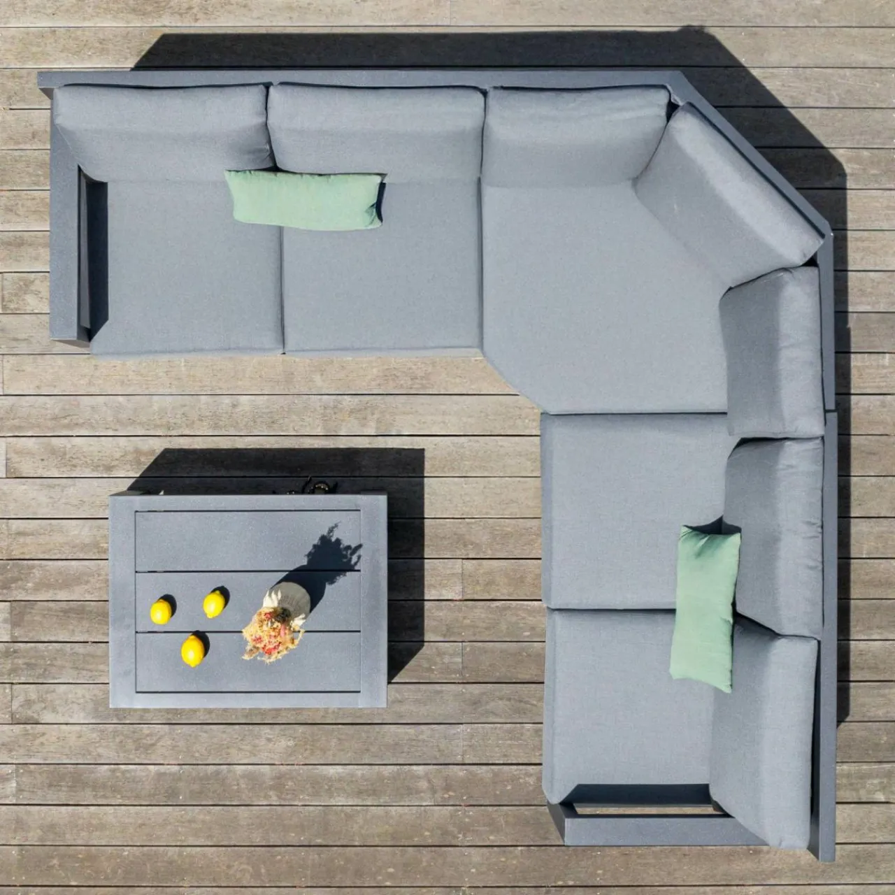 Salon De Jardin|MOBELLIA Salon de jardin d'angle aluminium 5 places Elba Gris Anthracite