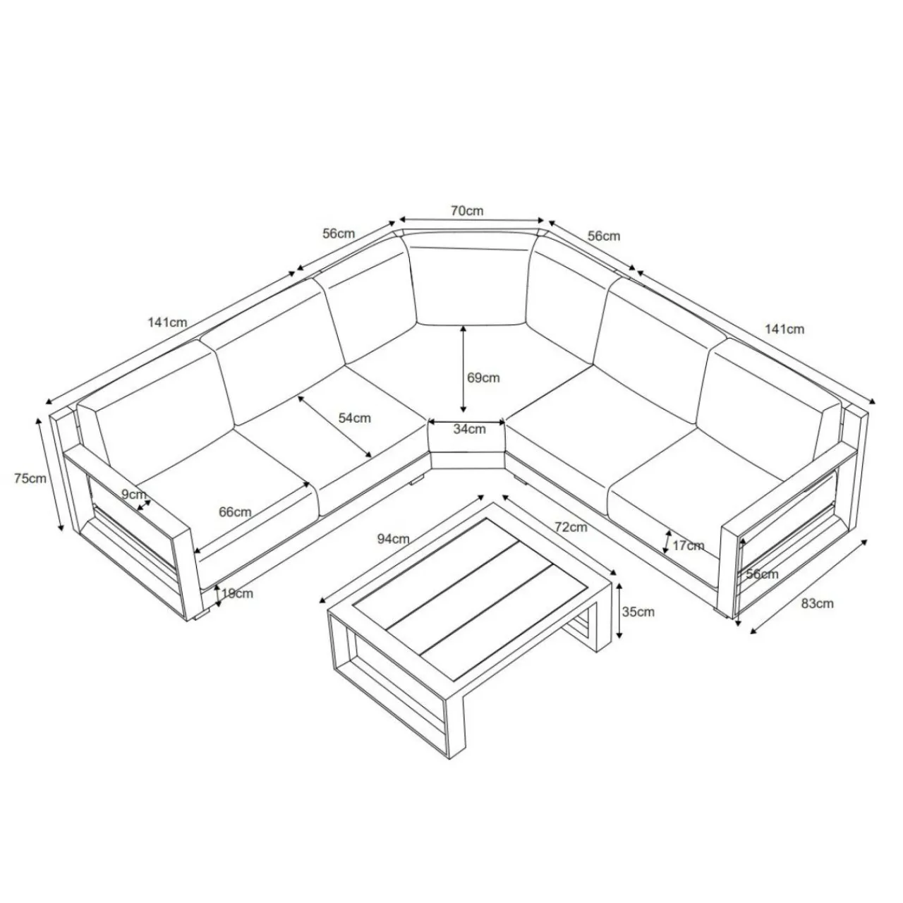 Salon De Jardin|MOBELLIA Salon de jardin d'angle aluminium 5 places Elba Gris Anthracite