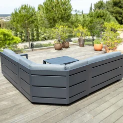 Salon De Jardin|MOBELLIA Salon de jardin d'angle aluminium 5 places Elba Gris Anthracite