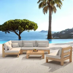 Salon De Jardin|MOBELLIA Salon de jardin d'angle en bois d'acacia 6 places 5 pcs Borneo Sable