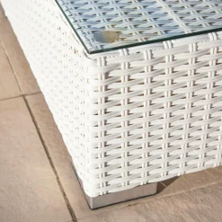 Salon De Jardin|MOBELLIA Salon de jardin d'angle en résine tressée 5 places Palma Blanc et taupe Tressé Blanc - Taupe