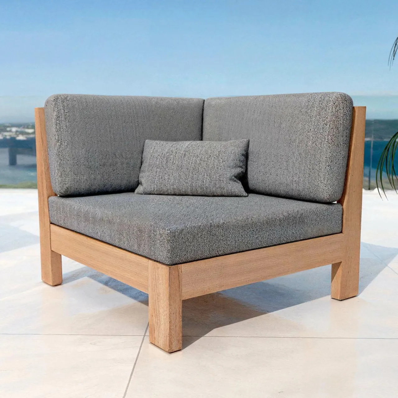 Salon De Jardin|MOBELLIA Salon de jardin d'angle en bois d'acacia 5 places 5 pcs Borneo Gris Anthracite