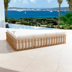 Salon De Jardin|MOBELLIA Salon de jardin d'angle en bois teck 6 places Java Ecru