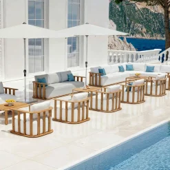 Salon De Jardin|MOBELLIA Salon de jardin d'angle en bois teck 6 places Java Ecru