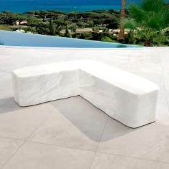 Salon De Jardin|MOBELLIA Salon de jardin d'angle en bois teck 6 places Java Ecru