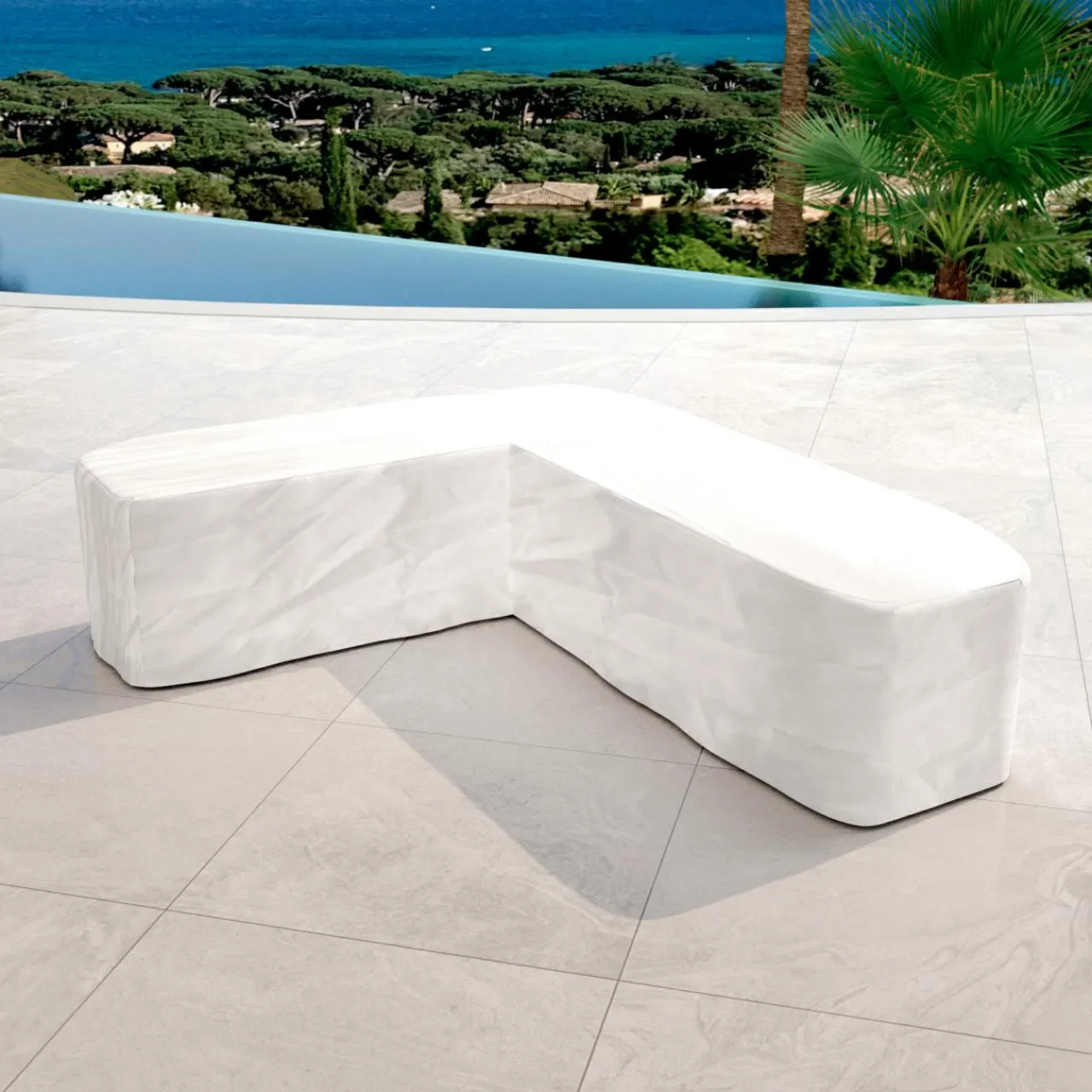 Salon De Jardin|MOBELLIA Salon de jardin d'angle en bois teck 6 places Java Ecru