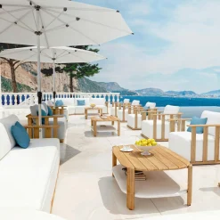 Salon De Jardin|MOBELLIA Salon de jardin d'angle en bois teck 6 places Java Ecru