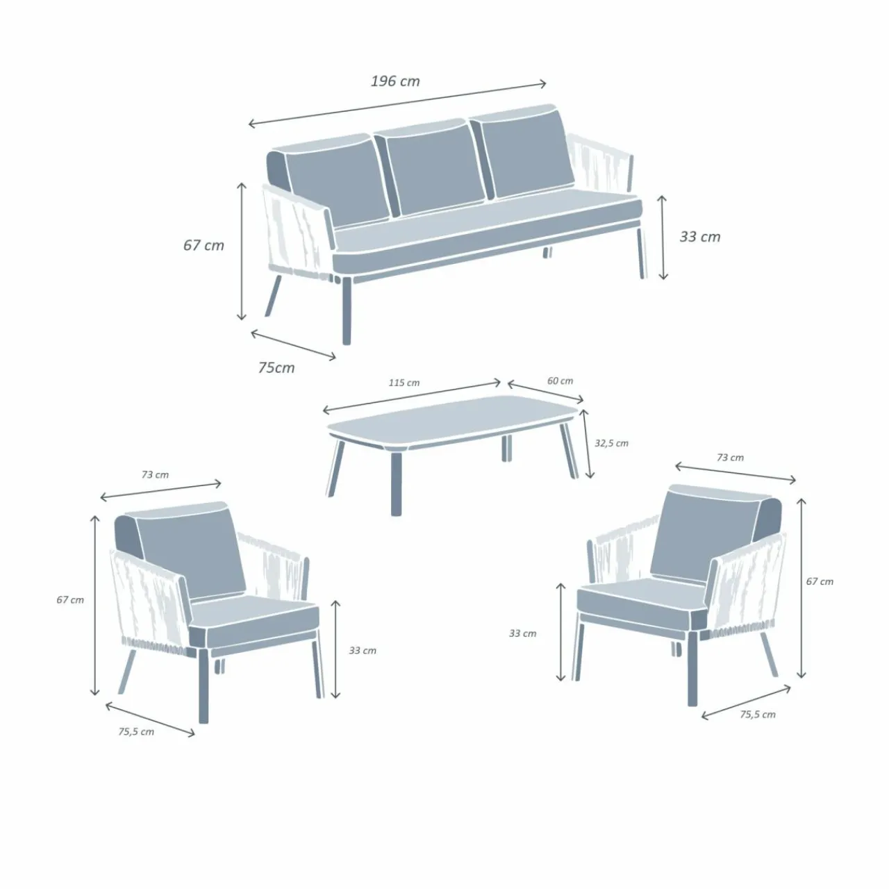 Salon De Jardin|MOBELLIA Salon de jardin en aluminium 5 places 4 pcs Amalfi Gris anthracite et gris clair Anthracite - Gris Clair