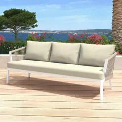 Salon De Jardin|MOBELLIA Salon de jardin en aluminium 5 places 4 pcs Amalfi Blanc et beige Blanc - Beige