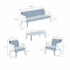 Salon De Jardin|MOBELLIA Salon de jardin en aluminium 5 places 4 pcs Amalfi Blanc et beige Blanc - Beige