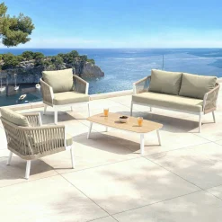 Salon De Jardin|MOBELLIA Salon de jardin en aluminium 4 places 4 pcs Amalfi Blanc et taupe Blanc - Taupe