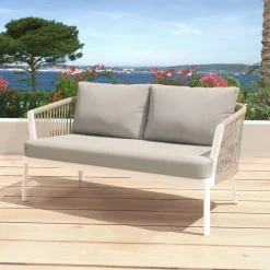 Salon De Jardin|MOBELLIA Salon de jardin en aluminium 7 places 5 pcs Amalfi Blanc et taupe Blanc - Taupe