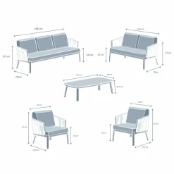 Salon De Jardin|MOBELLIA Salon de jardin en aluminium 7 places 5 pcs Amalfi Blanc et taupe Blanc - Taupe