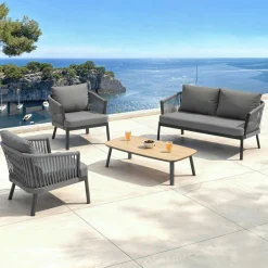 Salon De Jardin|MOBELLIA Salon de jardin en aluminium 4 places 4 pcs Amalfi Gris Anthracite