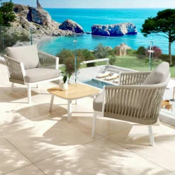 Salon De Balcon|Salon De Jardin|MOBELLIA Salon de jardin en aluminium 2 places 3 pcs Amalfi Blanc et taupe Blanc - Taupe