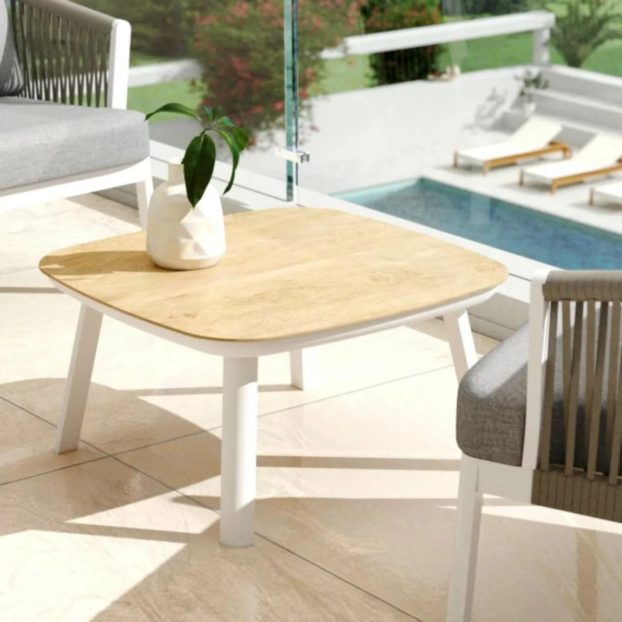 Salon De Balcon|Salon De Jardin|MOBELLIA Salon de jardin en aluminium 2 places 3 pcs Amalfi Blanc et taupe Blanc - Taupe