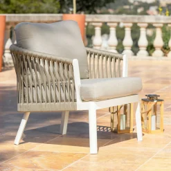 Salon De Jardin|MOBELLIA Salon de jardin en aluminium 5 places 4 pcs Amalfi Blanc et taupe Blanc - Taupe