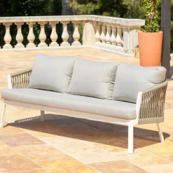 Salon De Jardin|MOBELLIA Salon de jardin en aluminium 5 places 4 pcs Amalfi Blanc et taupe Blanc - Taupe