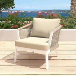 Salon De Jardin|MOBELLIA Salon de jardin en aluminium 4 places 4 pcs Amalfi Blanc et beige Blanc - Beige