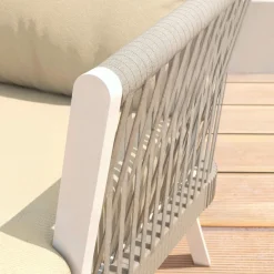 Salon De Jardin|MOBELLIA Salon de jardin en aluminium 4 places 4 pcs Amalfi Blanc et beige Blanc - Beige