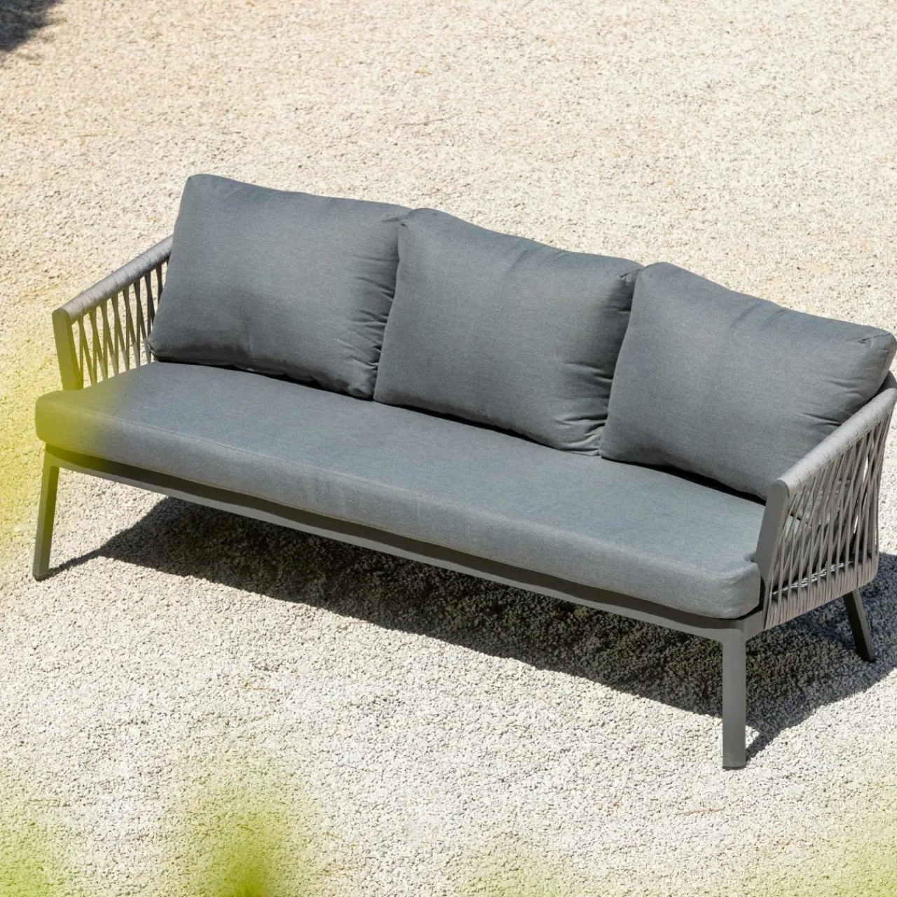 Salon De Jardin|MOBELLIA Salon de jardin en aluminium 5 places 4 pcs Amalfi Gris Anthracite
