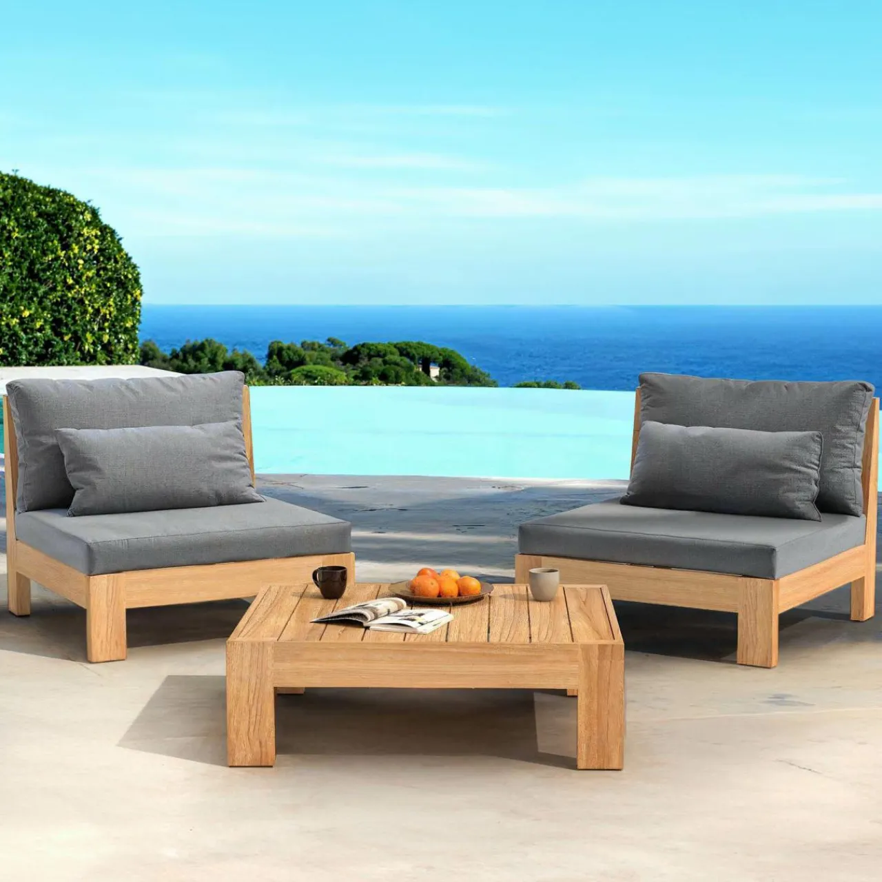 Salon De Balcon|Salon De Jardin|MOBELLIA Salon de jardin en bois d'acacia 2 places 3 pcs Borneo Gris Anthracite