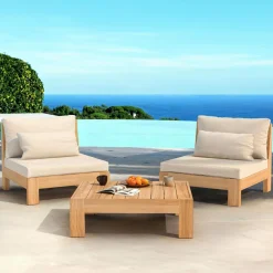 Salon De Balcon|Salon De Jardin|MOBELLIA Salon de jardin en bois d'acacia 2 places 3 pcs Borneo Sable