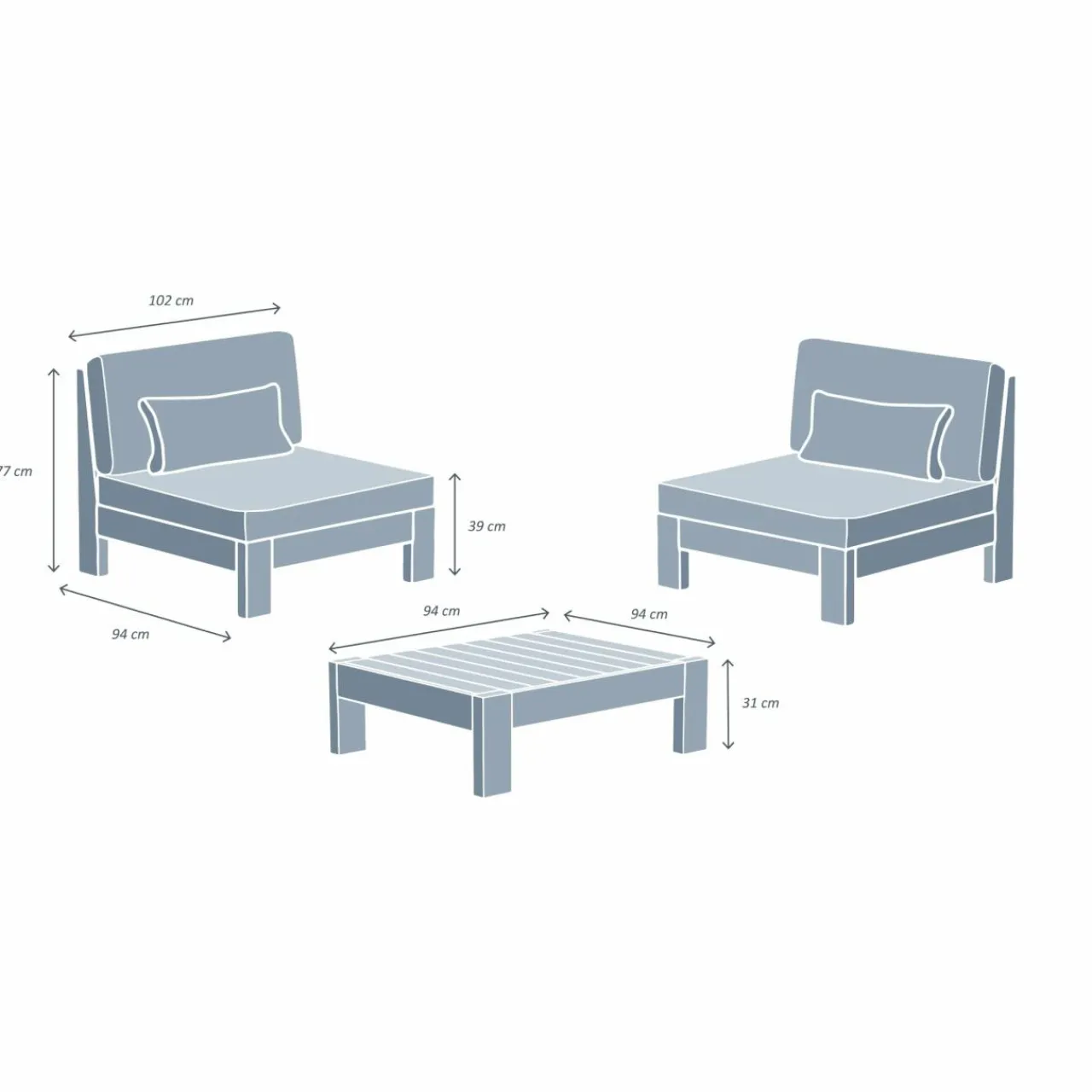 Salon De Balcon|Salon De Jardin|MOBELLIA Salon de jardin en bois d'acacia 2 places 3 pcs Borneo Sable