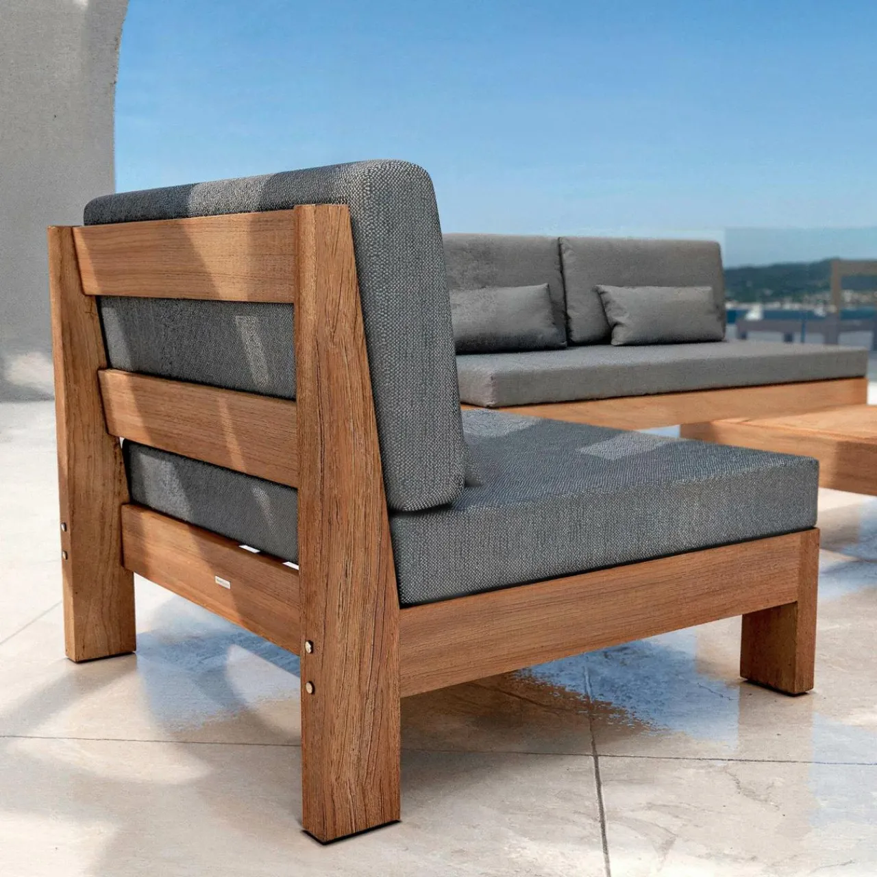 Salon De Jardin|MOBELLIA Salon de jardin en bois d'acacia 5 places 4 pcs Bornéo Gris Anthracite