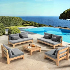 Salon De Jardin|MOBELLIA Salon de jardin en bois d'acacia 8 places 5 pcs Borneo Gris Anthracite